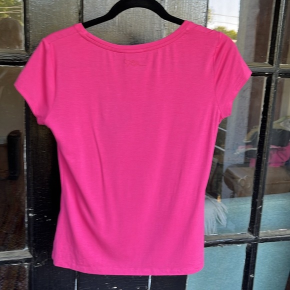 💋NWT Eva Jeanbart-Lorenzotti NEW YORK & CO ~ Pink Bedazzled Lips T-Shirt Sz S - Picture 5 of 5